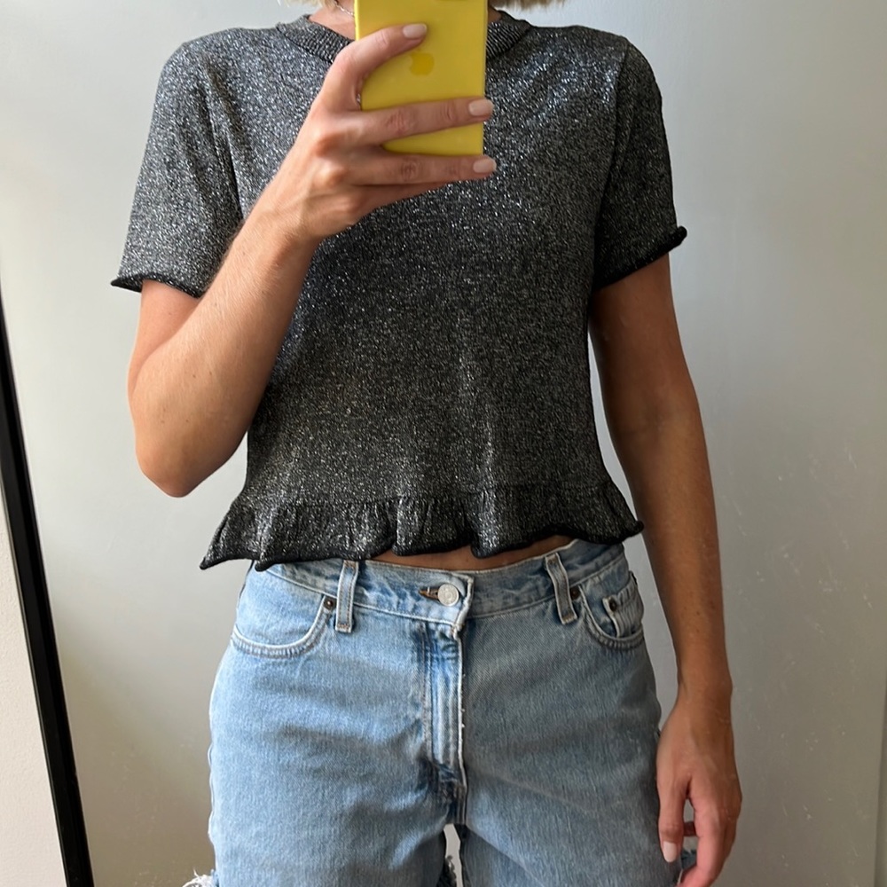 Zara knit top with flounce hem